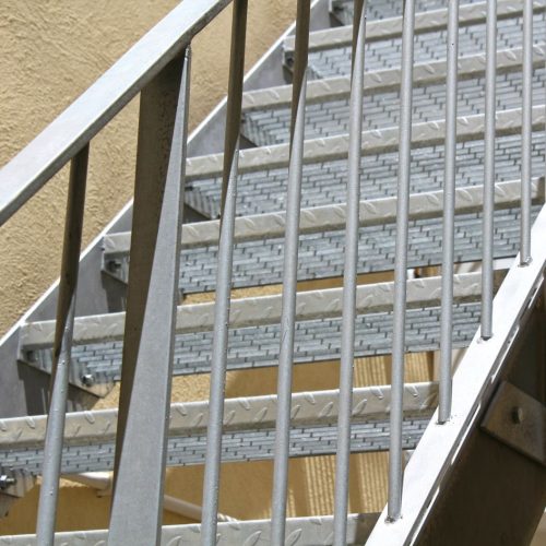 Galvanized stairs, Galvanized Railing, Mesh Steps non slip.