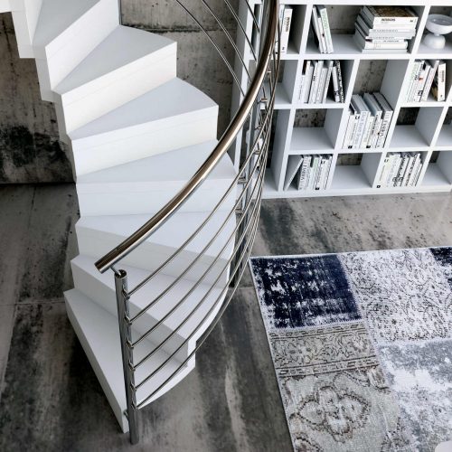Spiral Staircase Jamar Stream E-GLE, Wooden spiral staircase, stainless steel railing.